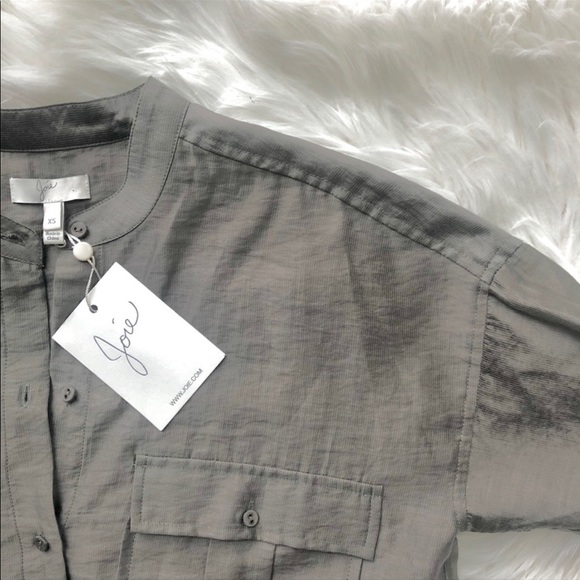 JOIE Lidelle Button Up Sheen Blouse in Moss NWT Size XS - Picture 10 of 13